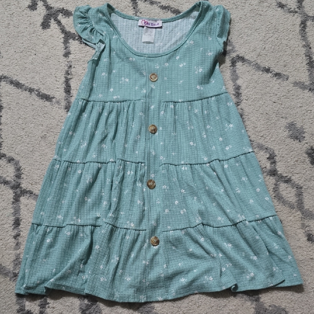 Adorable Green Kids Dress with Button Details